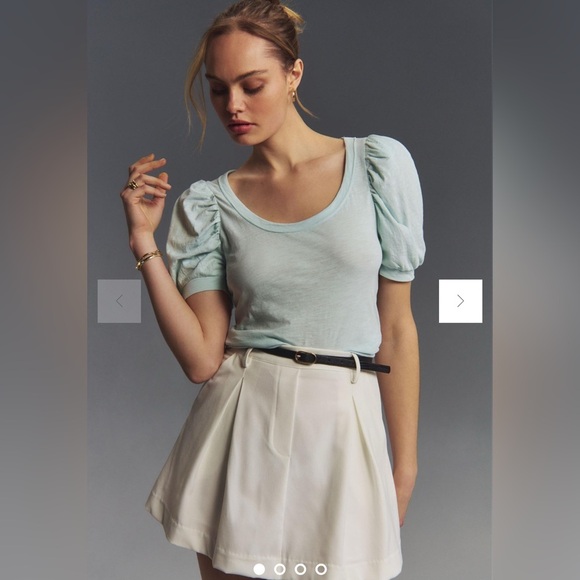 Anthropologie Puff-Sleeve Scoop-Neck light green Top size XS - Picture 1 of 7